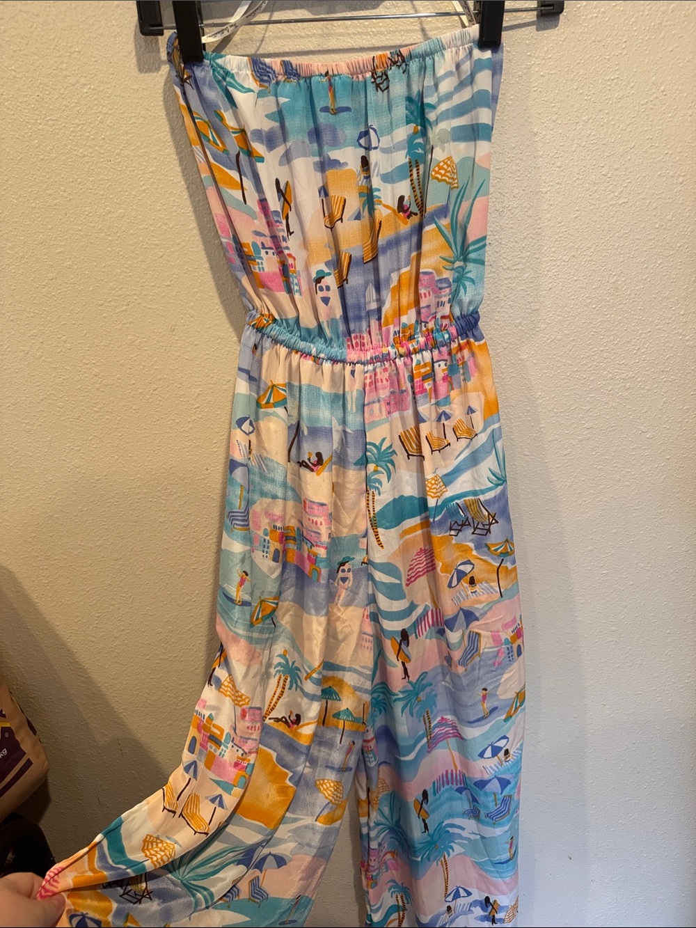 True Destinations Strapless Beach-Print Jumpsuit Dress/Cover-up